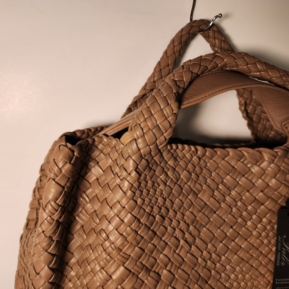 FALOR ITALY Hand Woven Genuine Leather Large Soft Tote Satchel Handbag F2217 - Picture 6 of 16